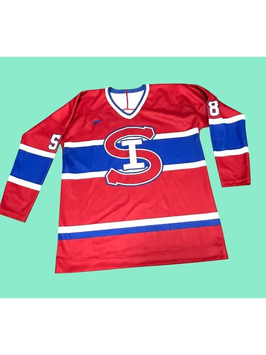 Dynamic Team Sports Other - Dynamic Team Sports Red & Blue Hockey Jersey Sz L Canadian Made 100% Polyester